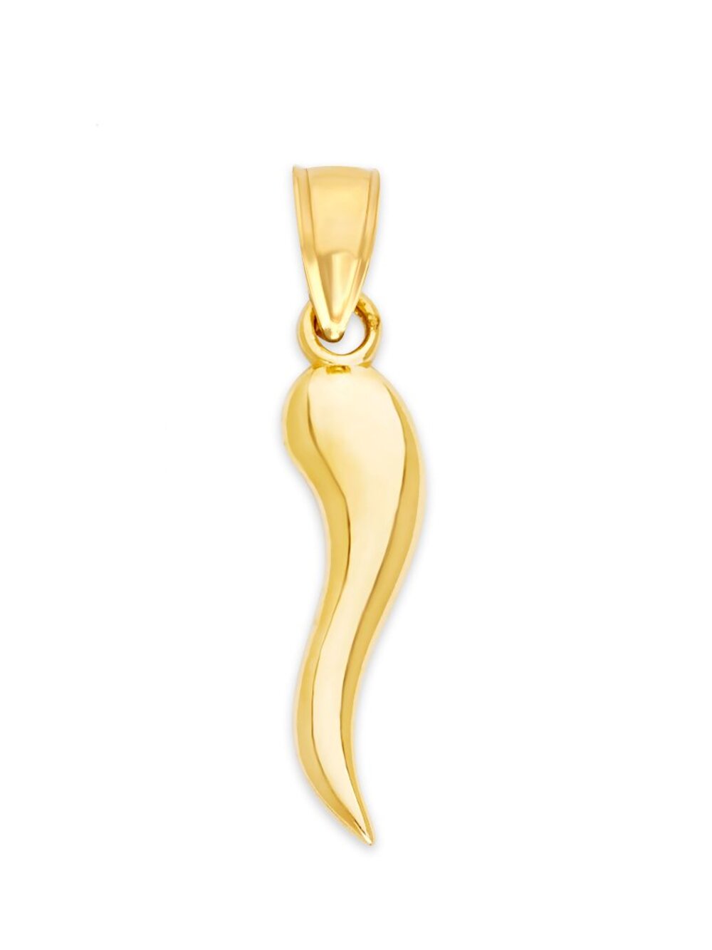 Solid 10k Gold Italian Horn Pendant - Symbolic Cornicello Good Luck Charm